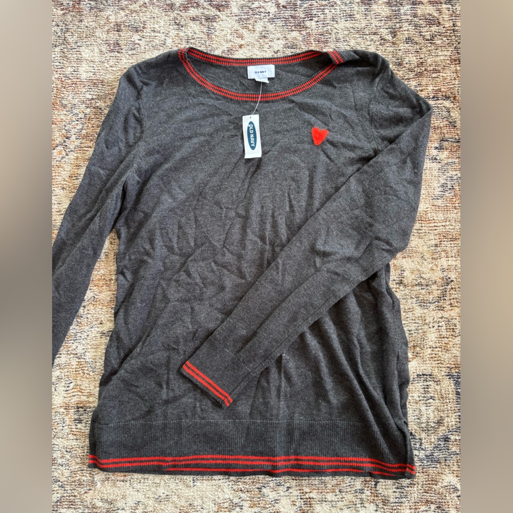Old Navy Charcoal Sweater with Red Trim